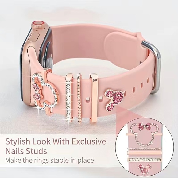 5pcs Minnie Mickey Mouse Rhinestone for Watchband Ring Loops Strap Charms Decor - Picture 3 of 3